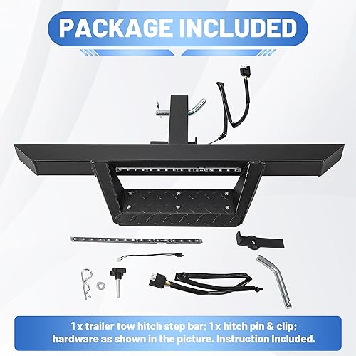 Miniatura 4 de ECOTRIC Escalón Universal de Enganche con Luz de Freno LED para Camioneta Pickup SUV Remolque con Receptor de 2 Pulgadas, Barra Trasera de