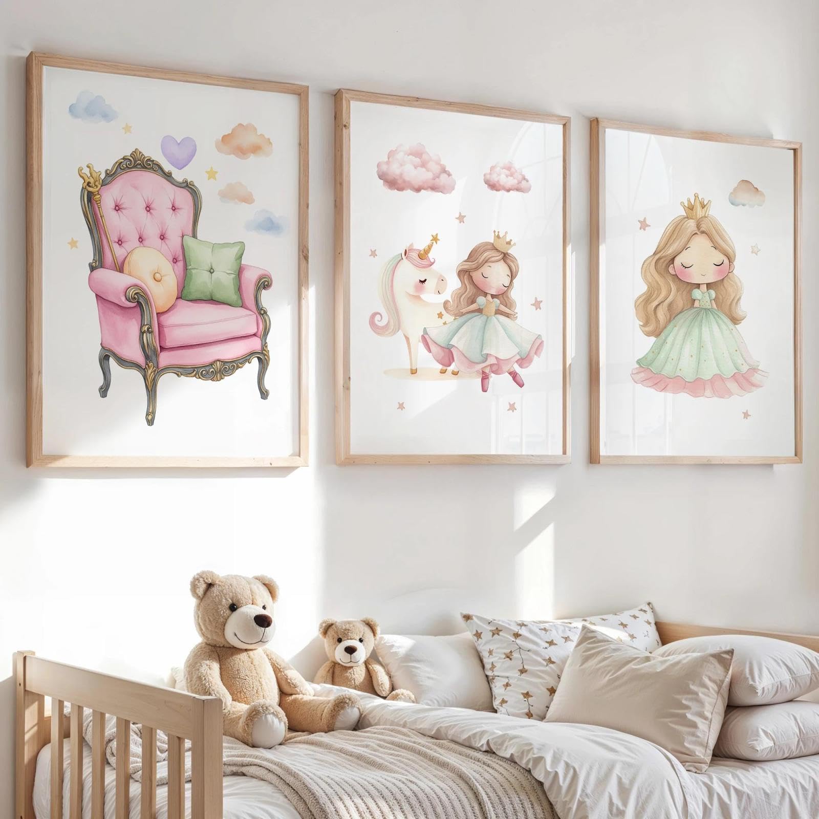 Baibexing Cartoon Watercolor Princess Unicorn Wall Art Print Canvas Painting Poster Picture For Kids Room Girl'S Room Home Decor 21X30Cmx3Pcs Unframed
