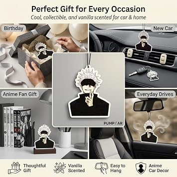 PumpCar 2 pieces Gojo double-sided hanging Japanese anime cherry-scented car air freshener Cool anime hanging for rearview mirror Car Interior Accessories Gifts, purple