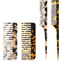 4pcs Tortoise Shell Comb, Wide Tortoise Comb & Rat Tail Combs for Women, Anti Static for Wet and Dry, Women's Thick Curly Straight Hair