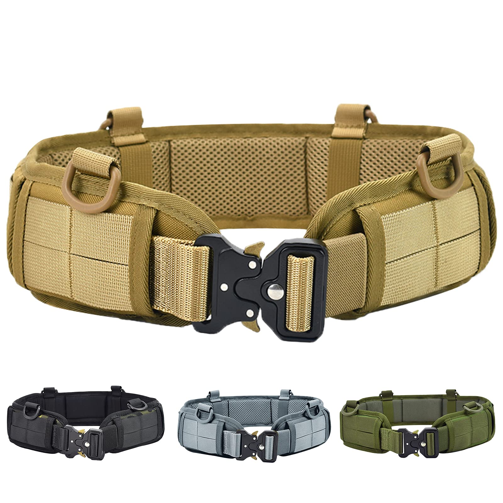 Action Union Slim Battle Belt Set War Belt Tactical MOLLE Belt Airsoft Belt Military Wasit Belt with Mesh and Lining Thickening EVA for Shooting War Game Paintball Hunting Sports Outdoor (Tan)