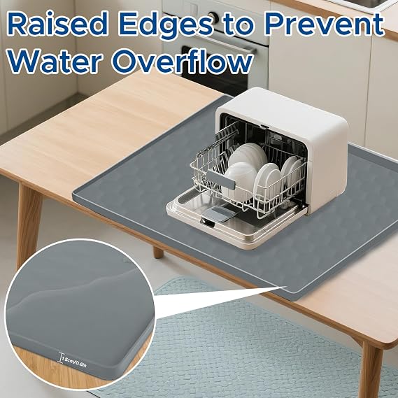 Dishwasher Drain Pan Mat,24''x20'' Dishwasher Drip Tray with Raised Edge,Non-Slip Silicone Dishwashers Drain Pan Floor Mat,Anti-Leakage Dish Washer Tray for Mini Dish Washers(