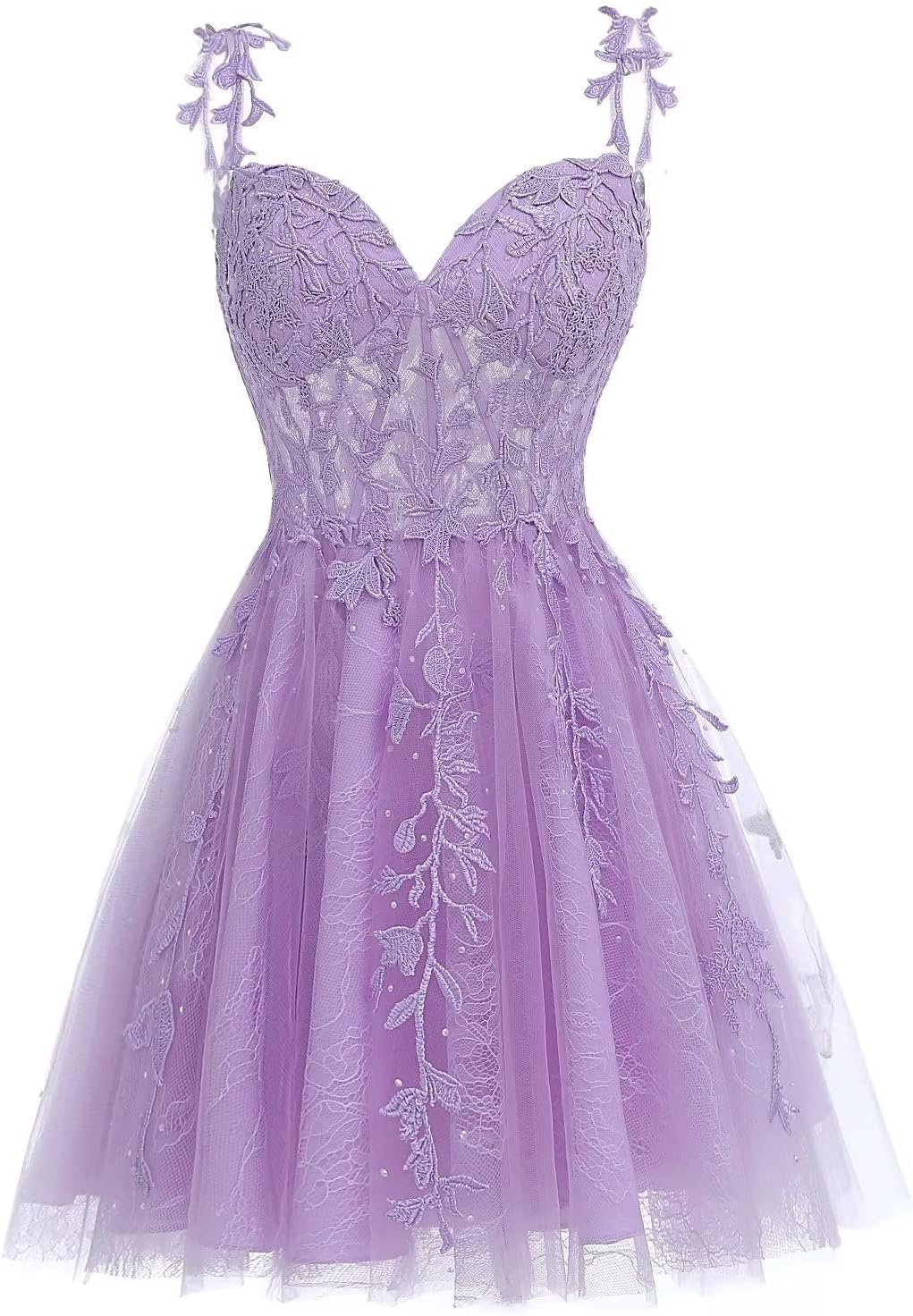 Junior's Spaghetti Straps Lace Homecoming Dress for Teens 2023 Tulle Short Prom Dresses Cocktail Gowns with Pockets R033