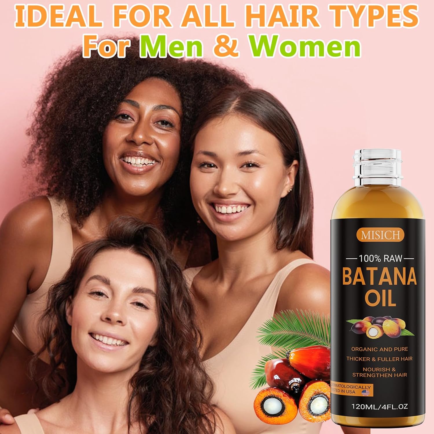 MISICH Raw Batana Oil, 100% Natural Organic Hair Growth Oil for Men & Women, Sourced from Honduras, Pure, Unrefined, Enhances Thickness, Prevent Hair Loss 4 Oz