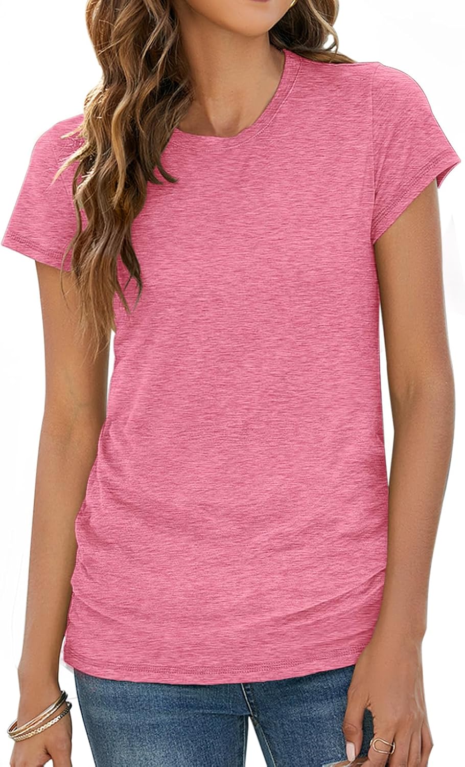 Sherosa Womens T Shirts Short Sleeve Crew Neck Shirts Basic Tee Tops Blouse