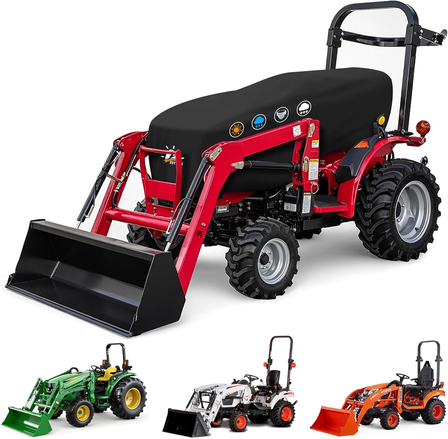 Zettum Tractor Cover - 600D Compact Tractor Cover, Waterproof Tractor Operator Area Covers, Protects Seat & Controls from Rain and Sun, Compatible with John Deere, Kubota, Mahindra and More