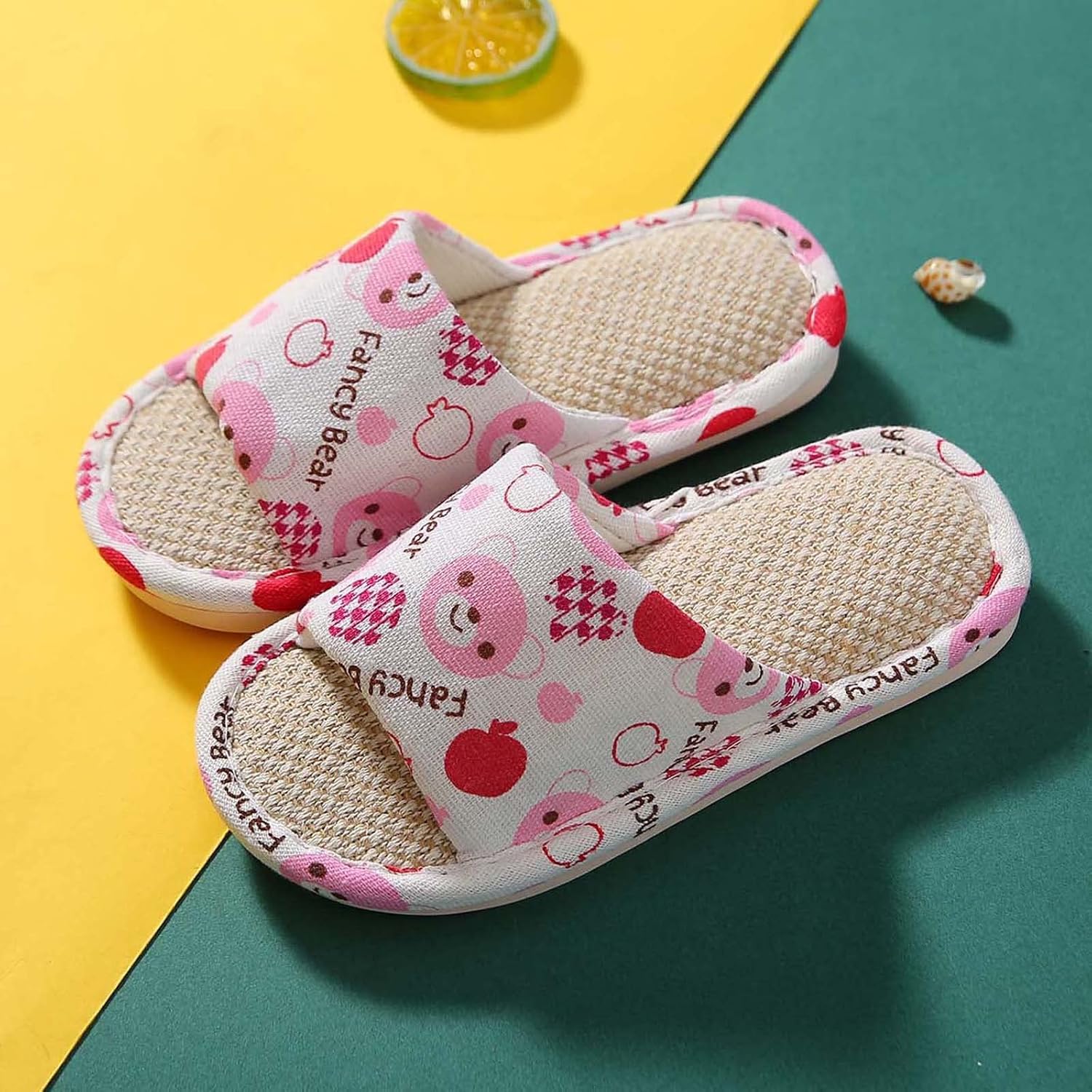 Toddler House Slippers for Boys Open Toe Cotton Linen Comfort Slip On Indoor Home Princess Toddler Girl (Pink, 30-31)