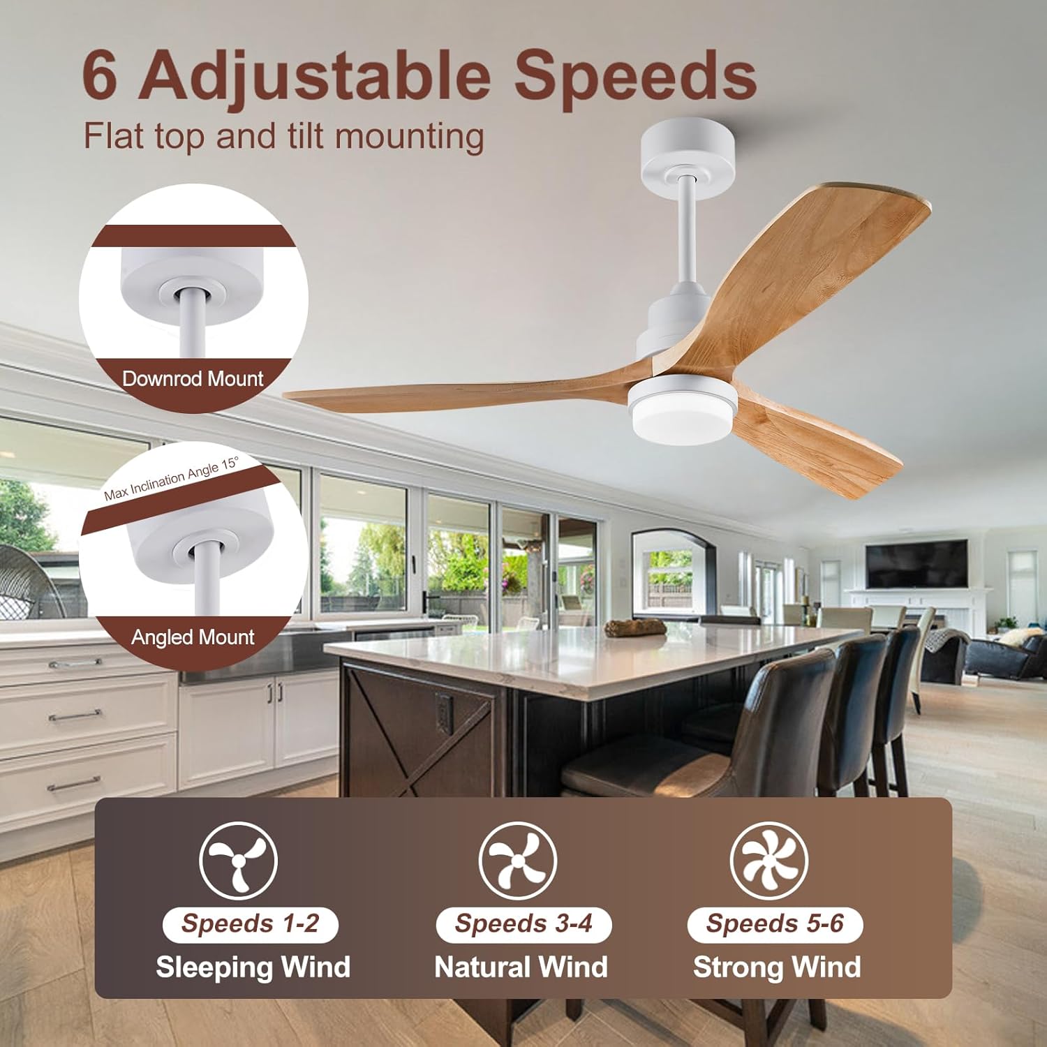 52 Inch Outdoor Ceiling Fan with Lights and Remote, 3 Blade Wood Ceiling Fan with Light,3CCT Dimmable, Indoor Outdoor Ceiling Fan for Patio Bedroom Living Room, Quiet Reversible DC Motor