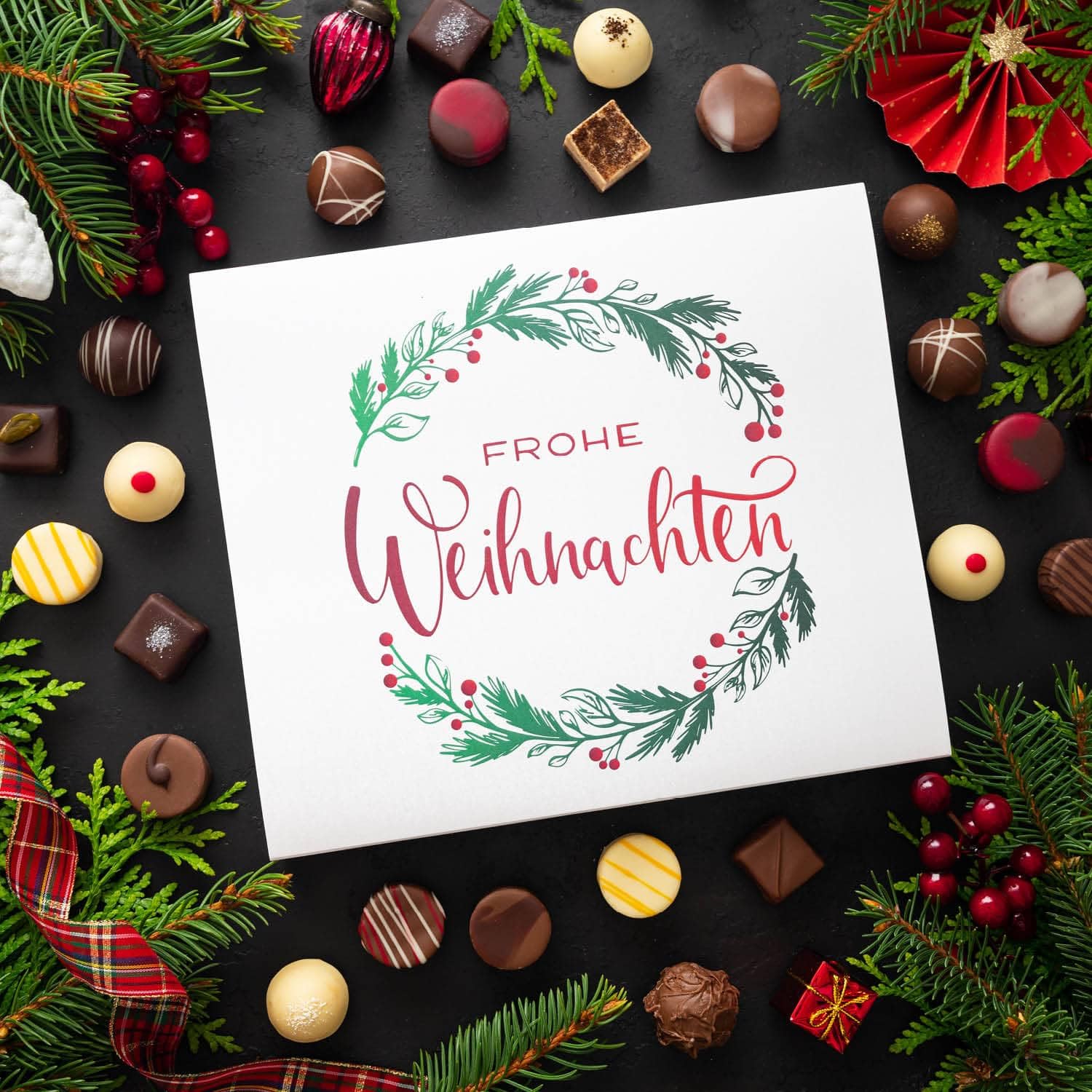 Hallingers Genuss Manufaktur Pralinen Weihnachts-Geschenk - ohne Alkohol, handmade aus Confiserie-Edelkakao in wertiger XXL-Geschenkbox ""Frohe Weihnacht..."", Weihnachten für Frauen Männer