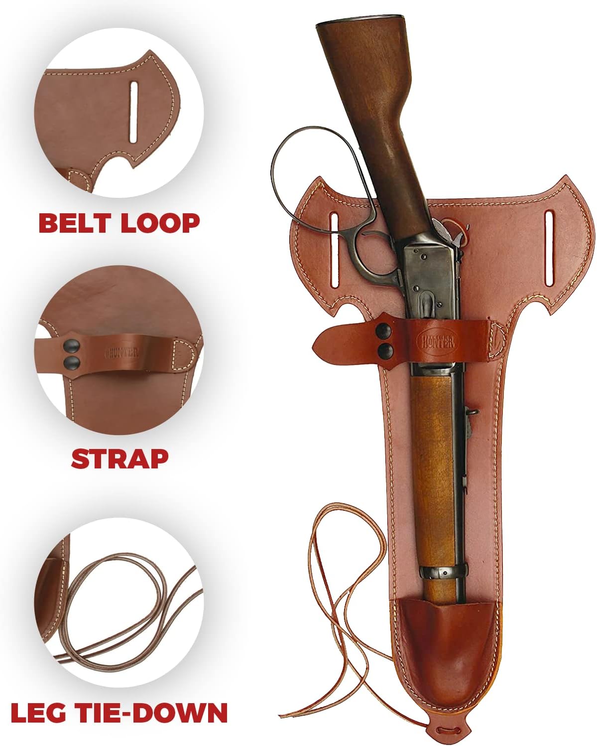 Hunter 1892 OWB Holster Ambidextrous Rossi Ranch Hand, Henry Mare's Leg Lever Action Pistols Leather Chestnut