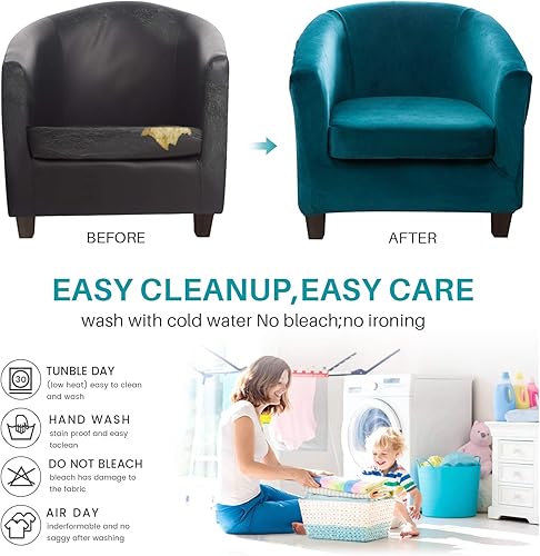 Miniatura 5 de Fundas de terciopelo para silla de bañera de 2 piezas con funda de cojín, fundas de alta elasticidad para sillón de club, funda protectora de