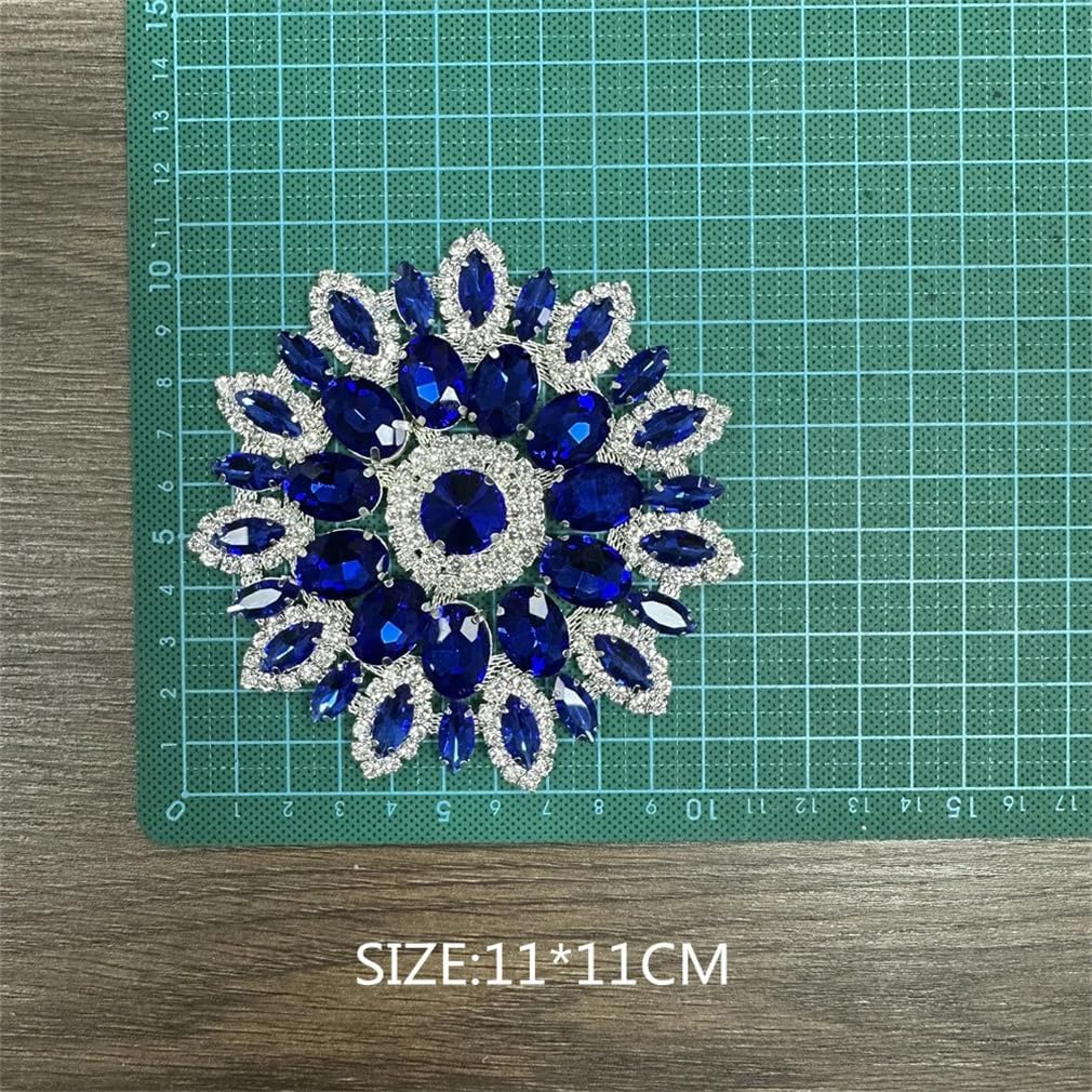 Generic 2 PCS Round Flower Patch Crystal Rhinestone Applique Sew On Patches for Women Bridal Dress, gold B