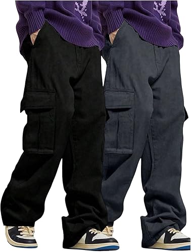 GORGLITTER Boy's Baggy Cargo Pants Wide Leg Pants Casual Y2K Fashion Sweatpants 