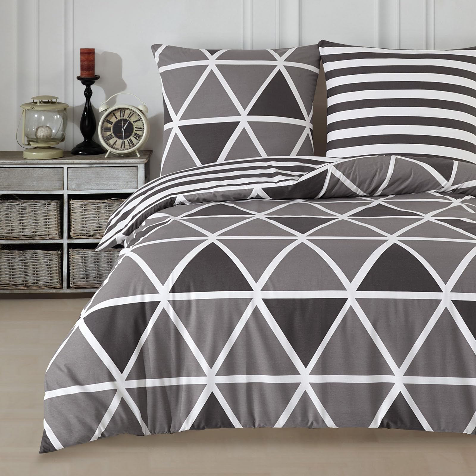 Buymax Bettwäsche Set aus 100% Baumwolle Renforcé, Streifen & Moderne Muster, mit Reißverschluss, Oeko-TEX Standard 100, Verschiedene Größen