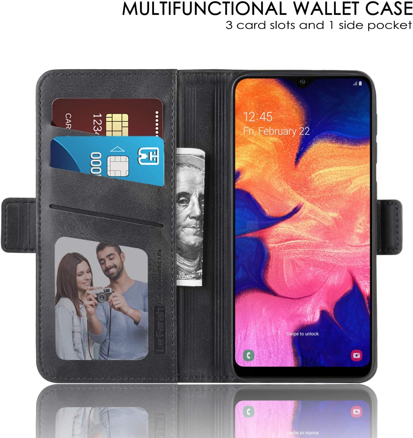 La Farah Case for Samsung Galaxy A10E Case, Leather Flip Case Wallet Case with Kickstand Function and Card Holders for Samsung Galaxy A10e - Space Black