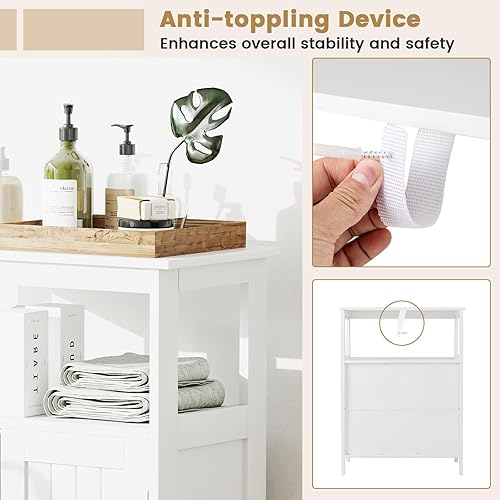 Miniatura 8 de Tangkula Armario de almacenamiento de baño, organizador de piso independiente con 2 puertas y 1 estante ajustable, muebles de baño modernos para el