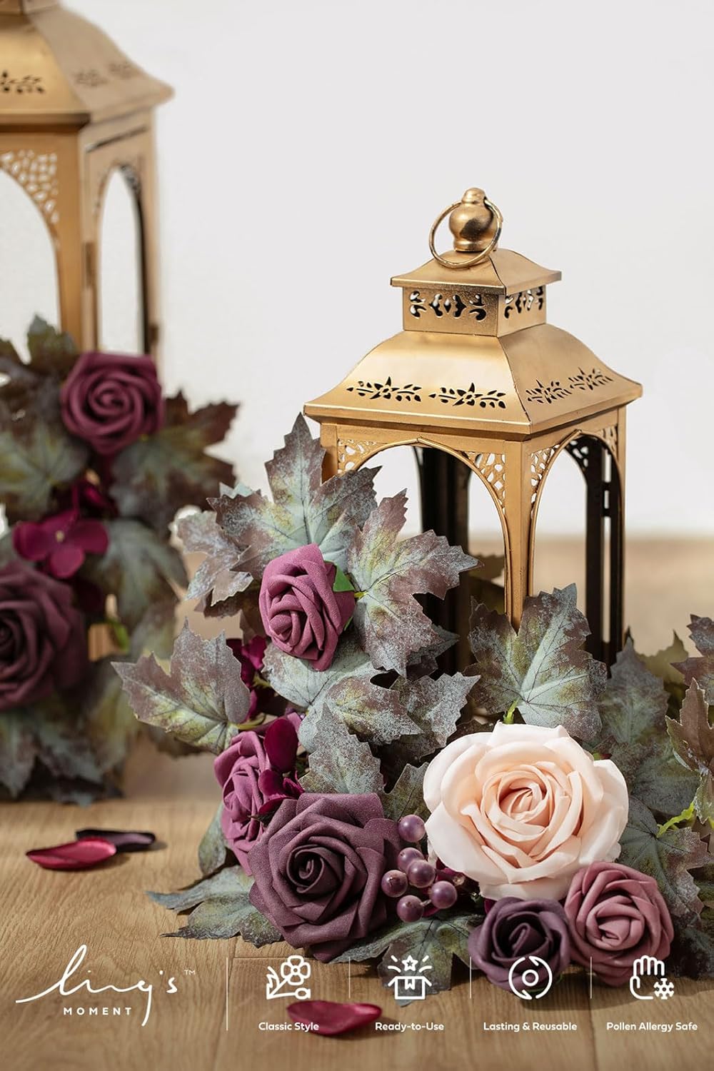 Ling's moment 6Pack 2ft Purple Artificial Flowers Garland Lantern Flower Centerpieces Wedding Aisle Decor Chair Flowers Arch Floral for Signs DIY Table Wall Window Cake Decoration Deep Plum