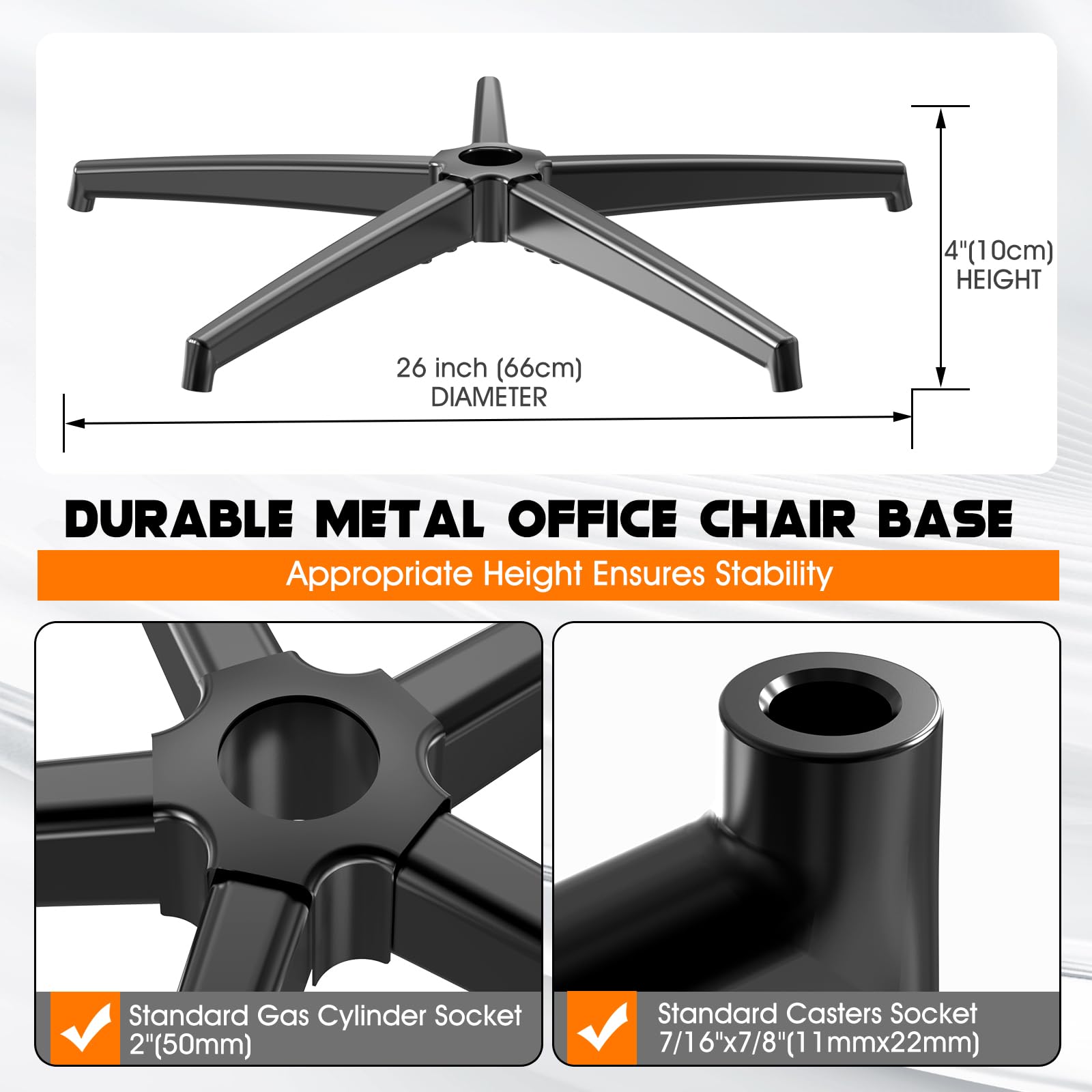 Piezas de repuesto para base de silla de oficina con 5 ruedas con frenos (3300 libras) – Repuesto de base de silla de oficina de aleación pesada, cilindro de gas universal