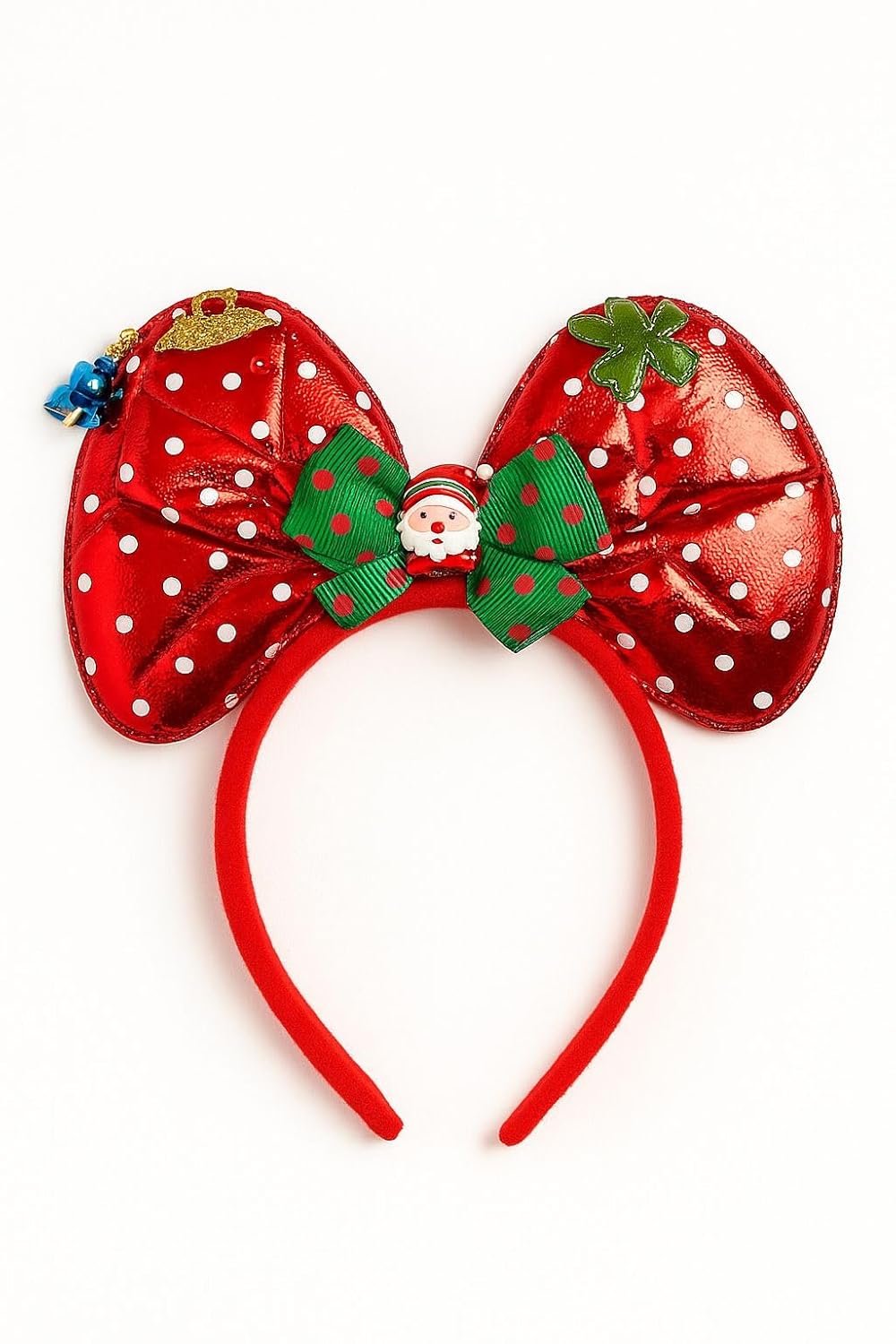 Red Polka Dot Christmas Bow Hairband with Santa Charm for Kids Girls Christmas Gift for Girls Korean Hairband Secret Santa Gift Christmas hair accessories
