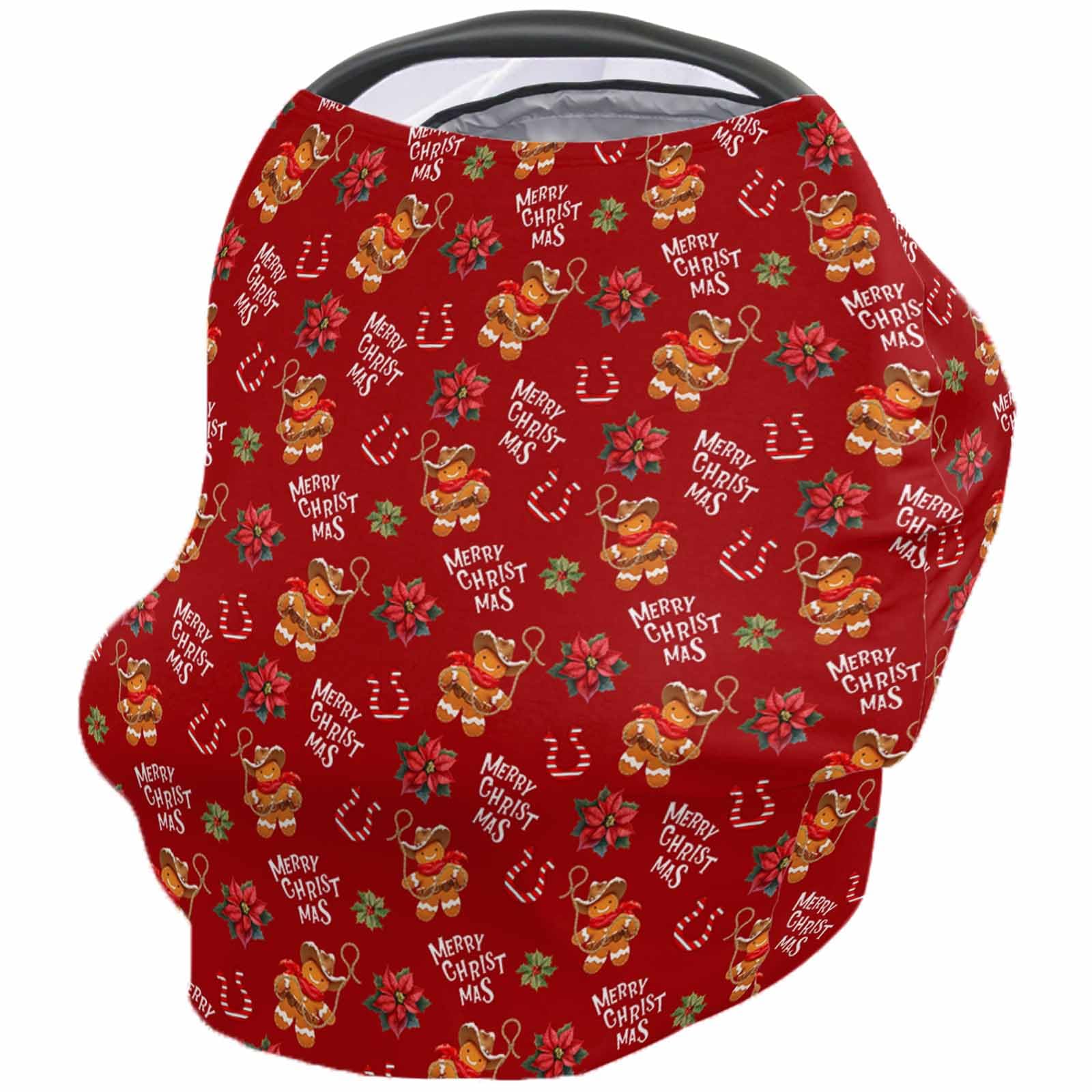 Nursing Cover for Breastfeeding Scarf, Western Christmas Gingerbread Man Horseshoe Poinsettia Red Baby Car Covers Super Soft Multi Use for Canopy Shopping Cart Cover Blanket Stroller Cover
