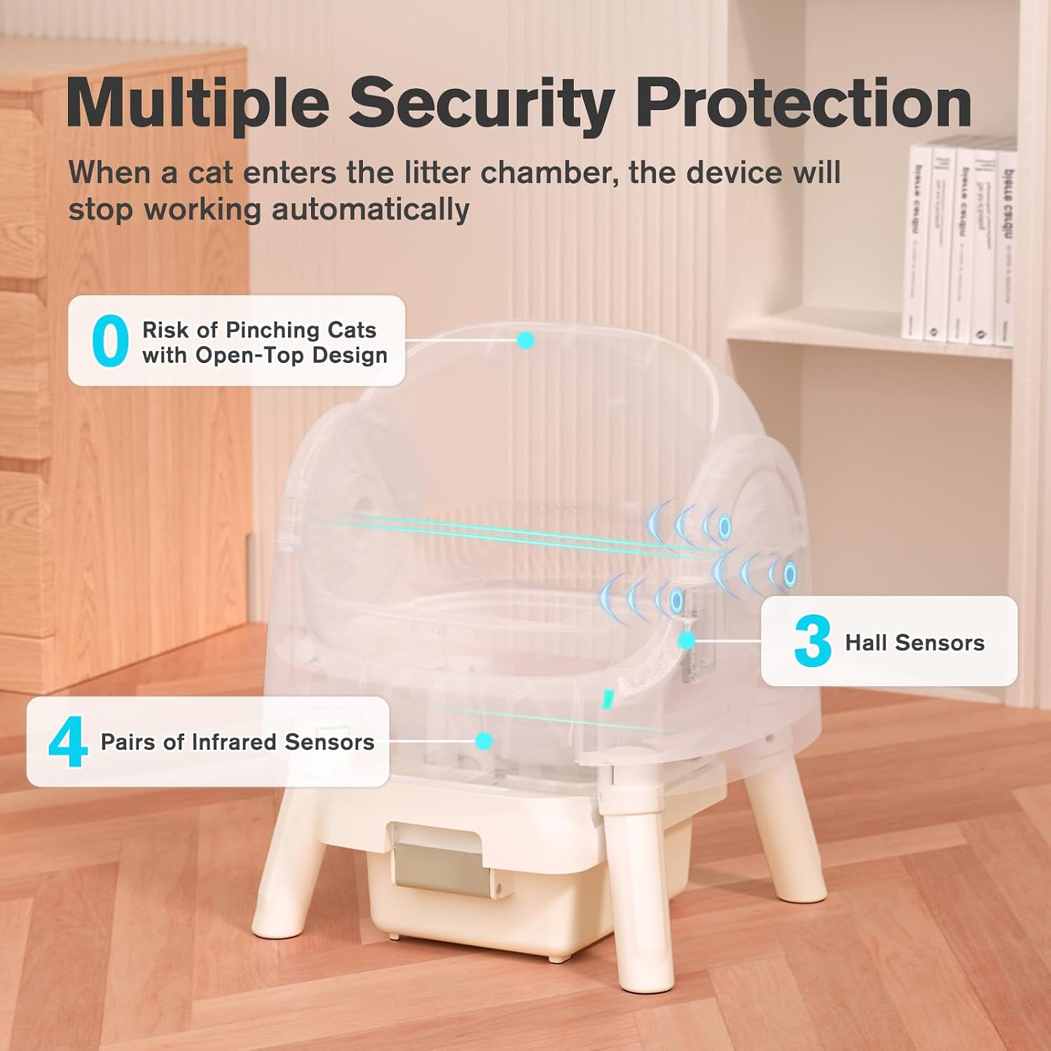 Self-Cleaning Cats Litter Box with Smart Infrared Sensors, Open Structure Design Large 10L Waste Container, Automatic Cleaning and Simple Use, Brown
