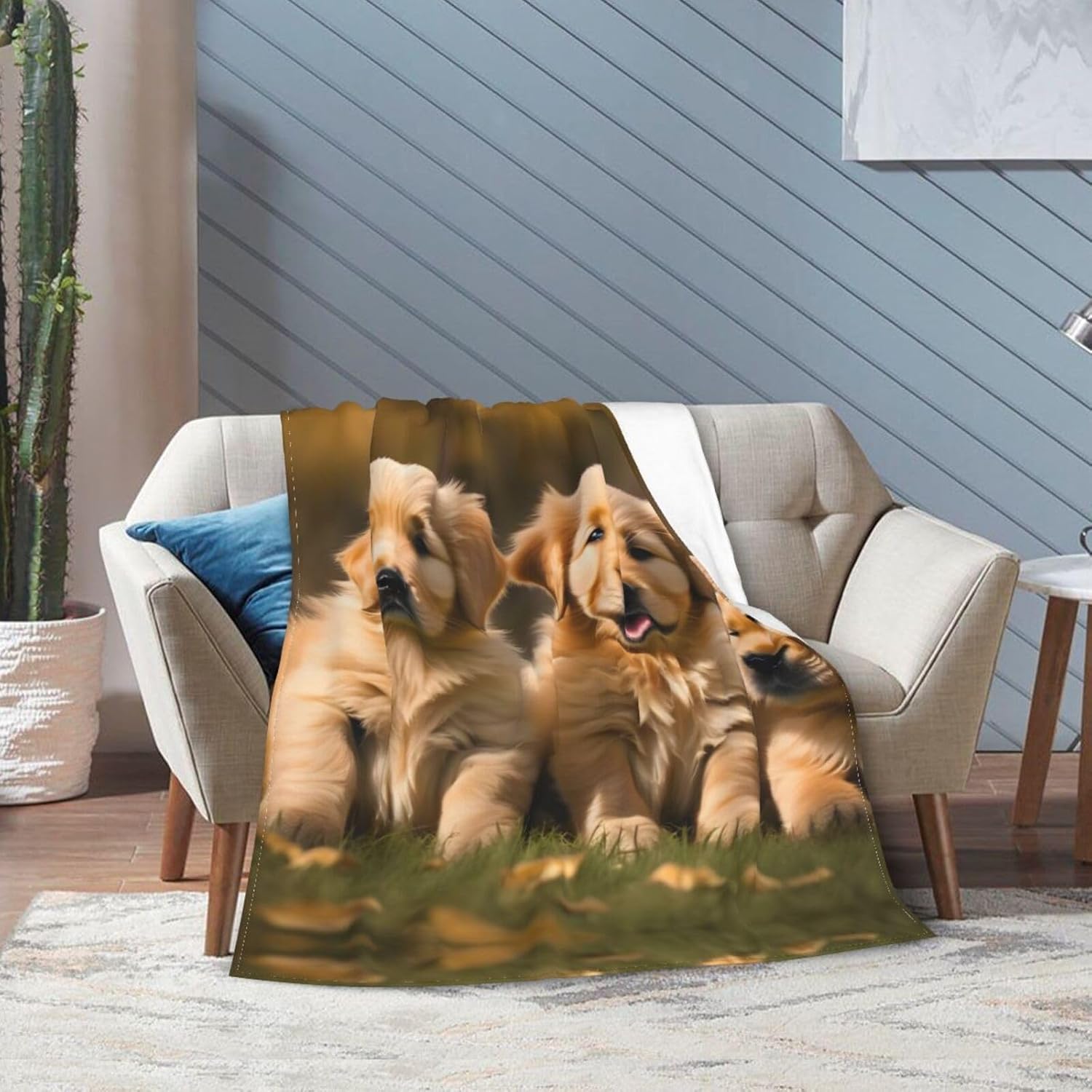 Golden Retriever Dogs Puppies Pets Ultra-Soft Flannel Fleece Blanket-Perfect for Bed,Sofa,Camping,Cold Movie Nights and Travel