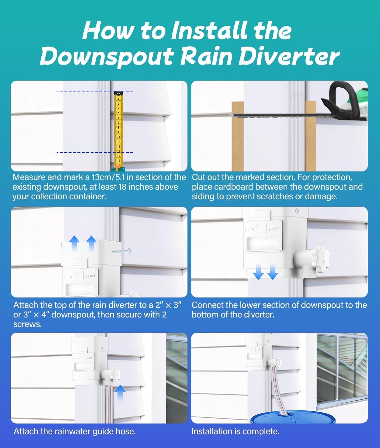 Upgraded Rain Barrel Diverter Kit, Rainwater Collection System for 2''x3'' & 3''x4'' Downspout, Gutter Diverter for Rain Barrel with Enhanced Water Capacity, Filter, Adjustable Valve, White