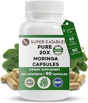 Moringa Capsules 450mg, 201 High Strength Leaf Extract, 90 Vegan Capsules 45 Day Supply, Pure Potent Moringa Oleifera Powder, No Additives, Non-GMO, Lab Tested, Easy to Swallow, Premium Quality