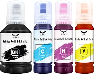 ULTRICS Printer Refill Ink, Universal Bulk Refillable Ink Kit for CISS Systems and Refilling Ink Cartridges Compatible with Epson Canon Brother Dell HP Lexmark Kodak Xerox - BK 140ml, C M Y 70ml Each