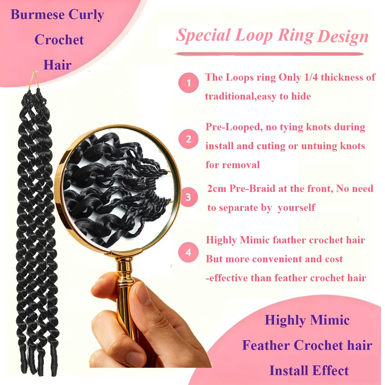 128 Stands Burmese Curly Crochet Hair, Pre-looped Curly Crochet Hair for Black Women,18inch 8packs Pre-Separated Crochet Braid with Spiral Curl Ends (18Inch 8Packs)