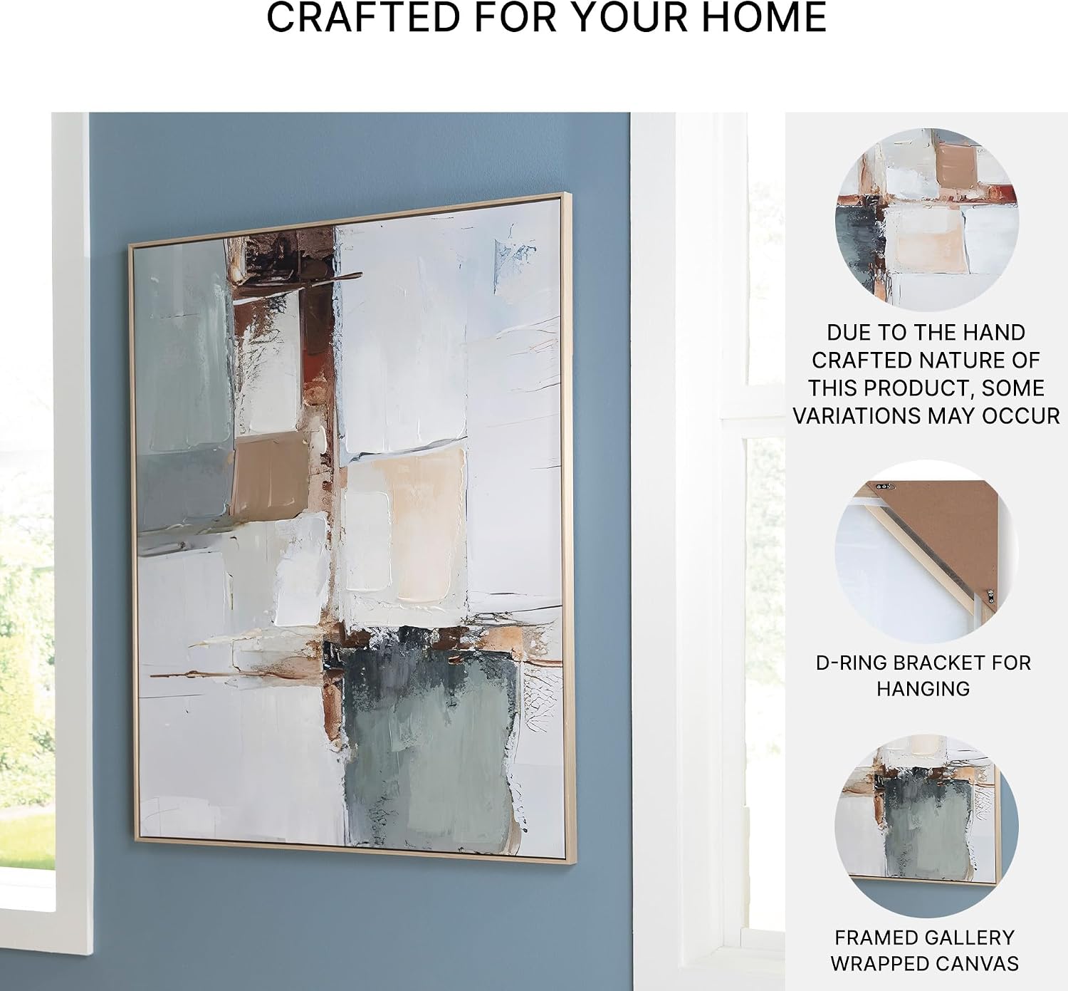 Signature Design by Ashley Trailport Modern Abstract Framed Wall Art, 50 x 40 Inches, White & Blue
