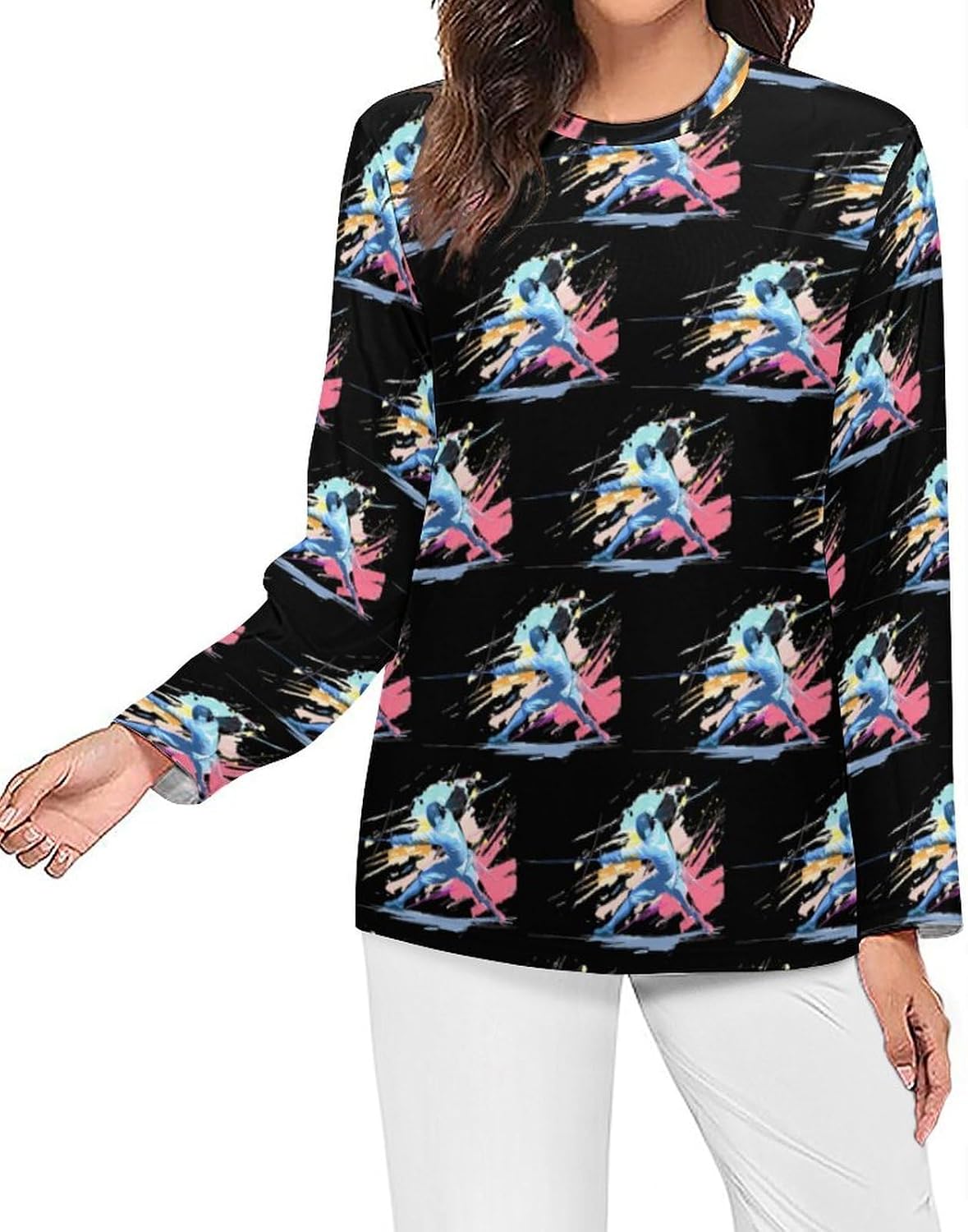 Fencing Fencer Women's Pajama Top Sleepwear Pajamas Sleep T-Shirt Long Sleeve Shirt Crewneck Tee