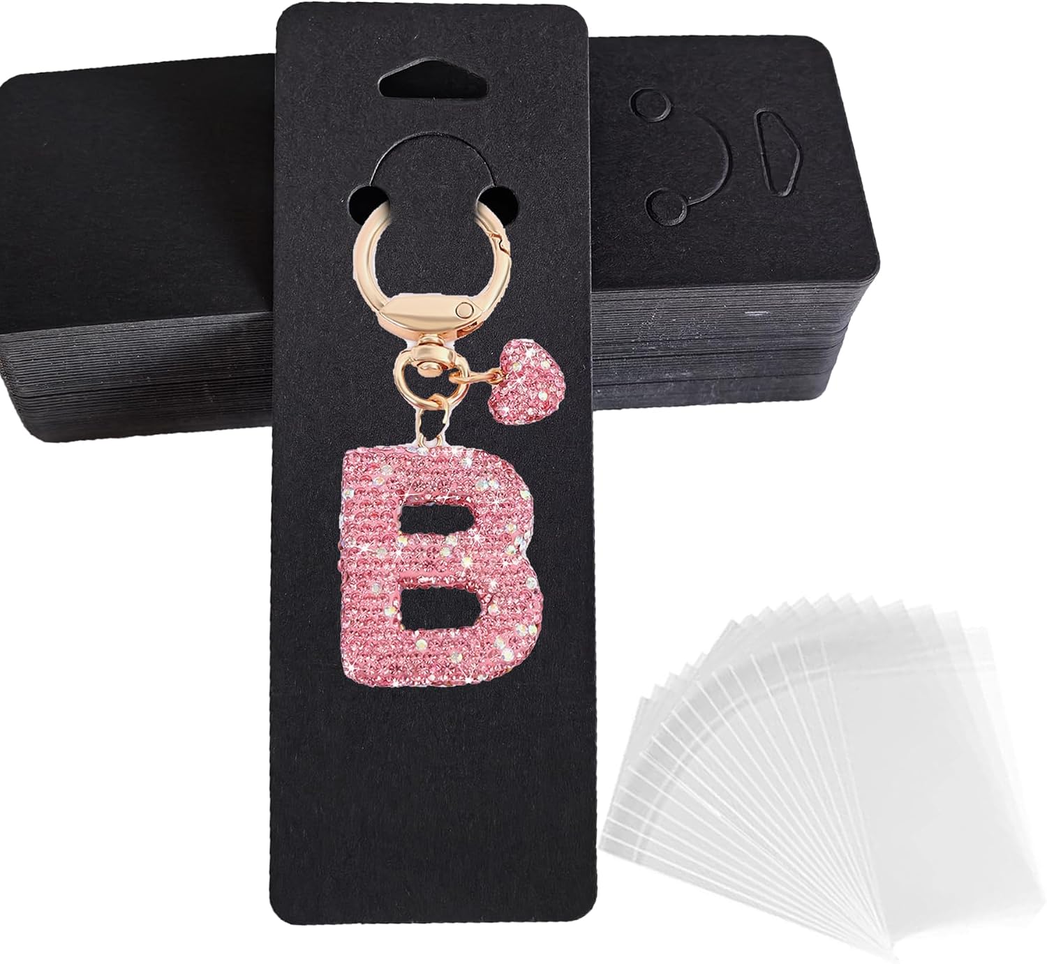 100 Set Keychain Display Cards with Bags,Jewelry Packaging Blank Hanging Cards for Selling