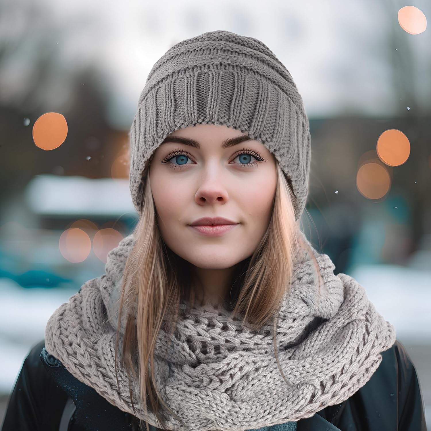 Suhine 16 Pcs Winter Beanie Hat Scarf Gloves Set Women Winter Knitted Hat Circle Scarves Touchscreen Gloves Earmuffs - Image 5