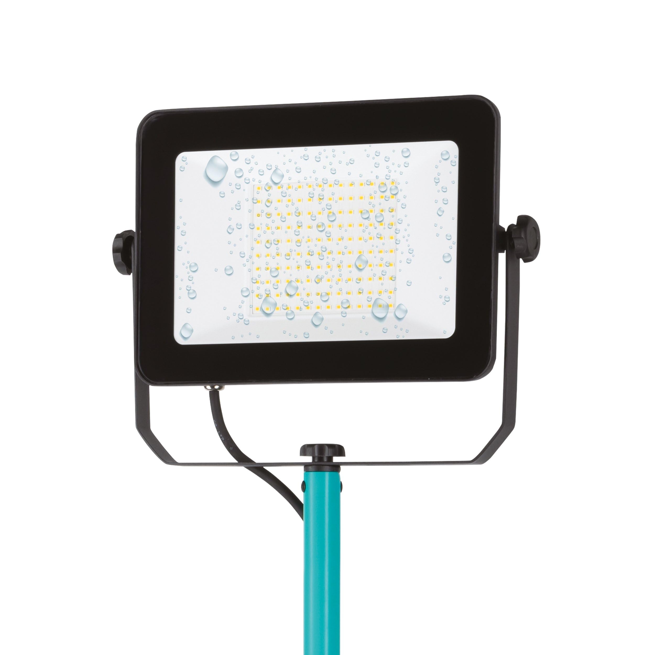 EGLO Baustrahler LED mit Stativ Arbeitsleuchte | höhenverstellbar aus Aluminium und Kunststoff, Arbeitsscheinwerfer in türkis und schwarz, Werkstattlampe schwenkbar, IP65