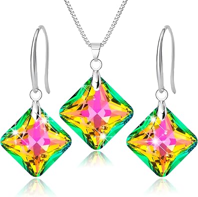 Jewelry Sets for Women Austrian Crystal Pendant Necklace Dangle Earrings Birthday Anniversary Mothers Day Gift for Mom Wife