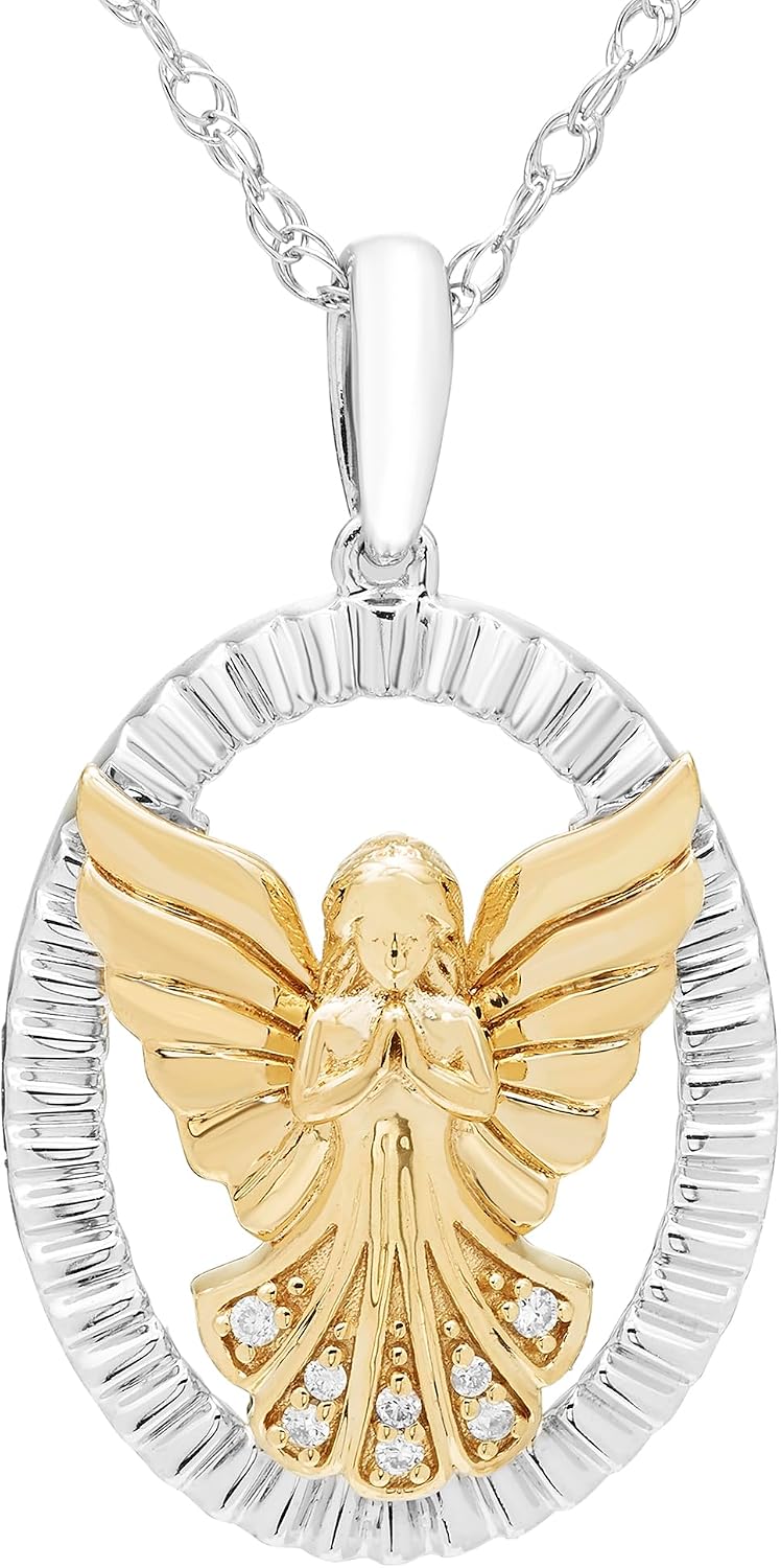 Boston Bay Diamonds Sterling Silver Diamond Angel or Angel Wing Pendant with 18" Chain