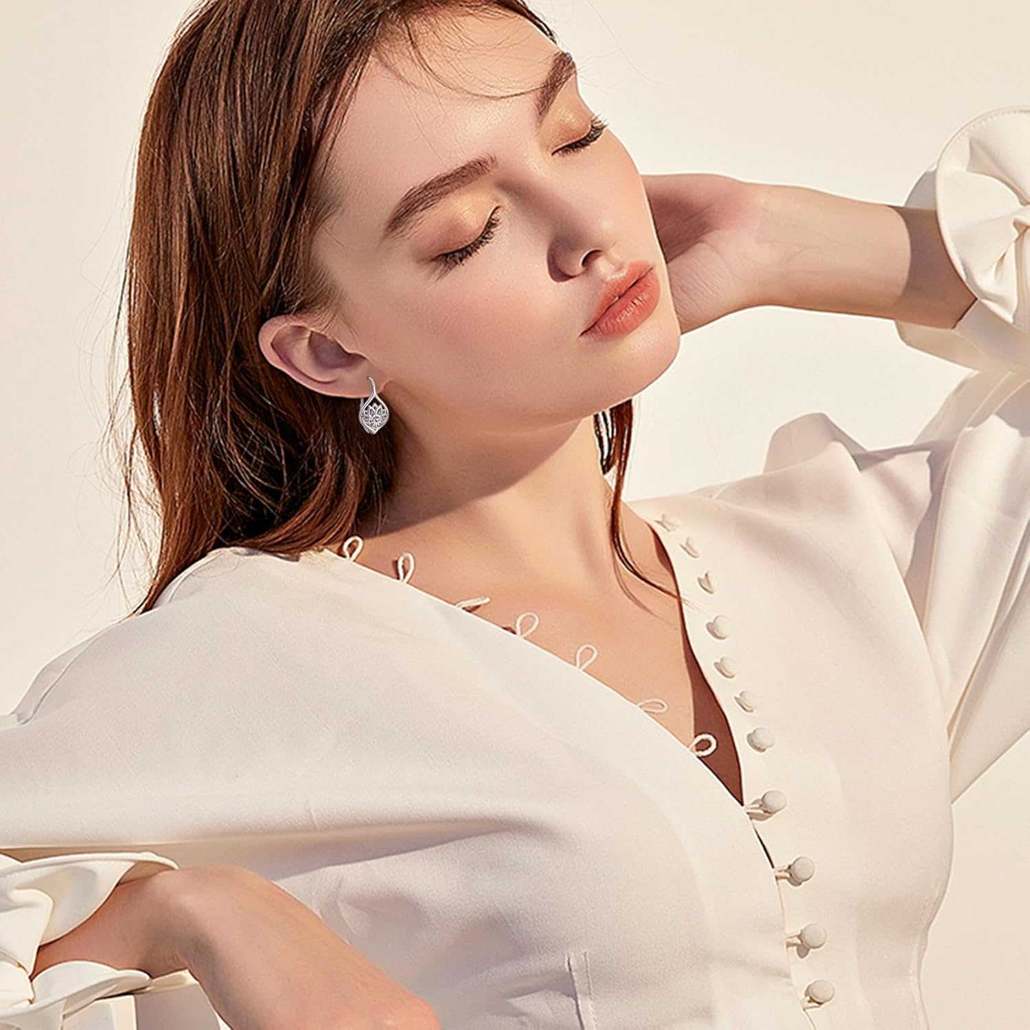 Lotus Earrings for Women 925 Sterling Silver Gemstone Lotus Flower Leverback Earrings Yoga Gemstone Jewelry Gifts for Women - Image 4