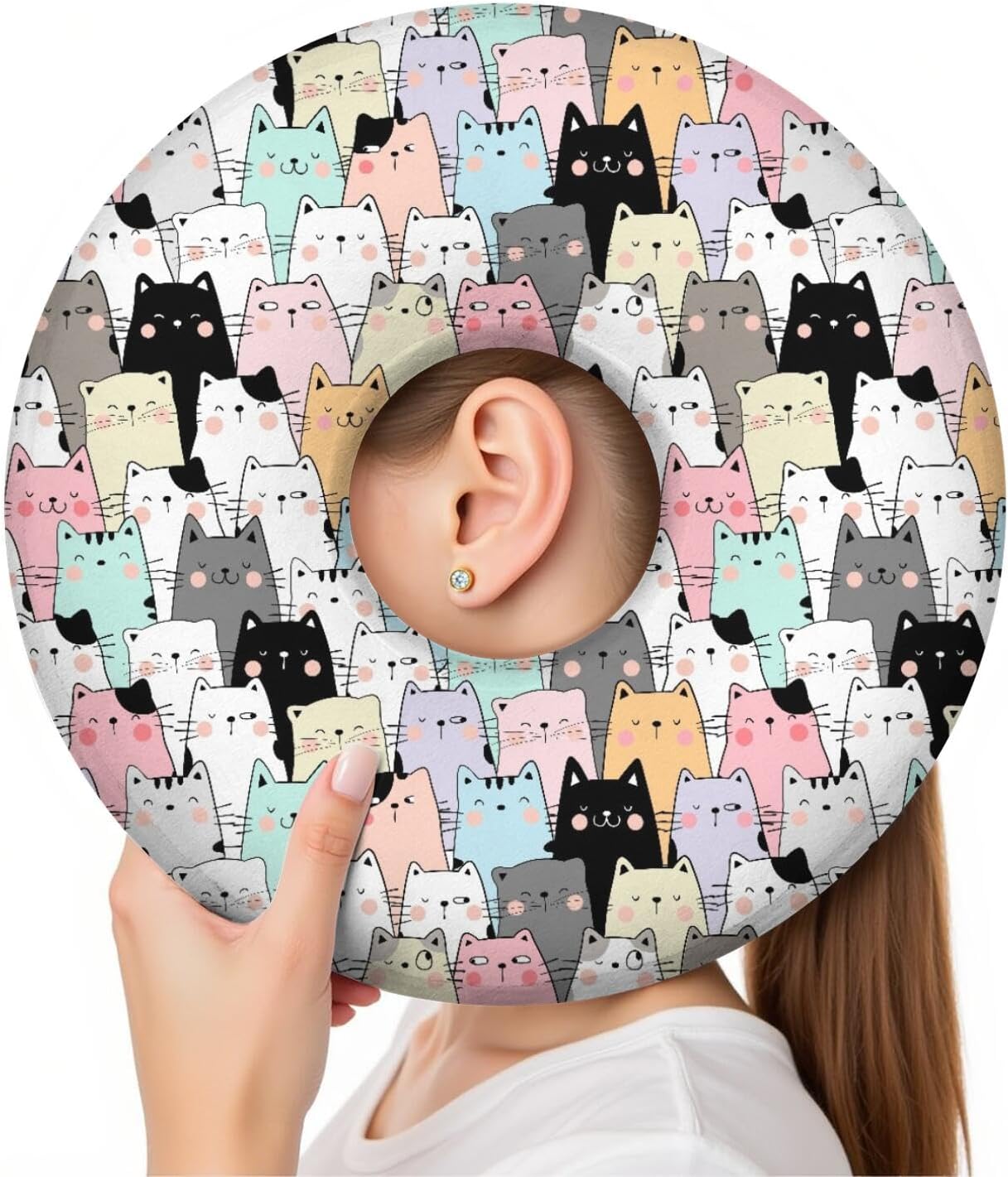 Ear Piercing Pillow for Side Sleepers Donut Pillow with Ear Hole,Washable Cover Relief Ear Pain Ear Pressure Ear Guard Cushion for Sleeping Aftercare