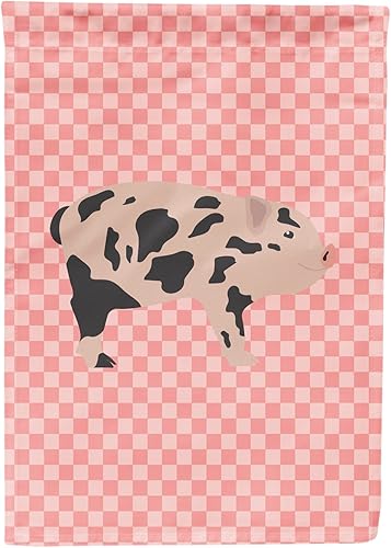 Caroline 's Treasures bb7935gf Mini miniatura Pig Rosa Check bandera de Jardín, multicolor