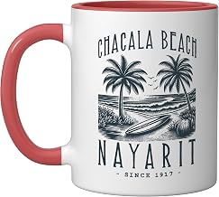 CHACALA BEACH, MEXICO. Vintage, beach lifestyle Ceramic Mug, Red/White