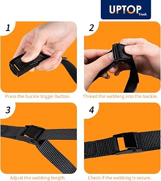 UPTOP 4-Pack Cam Tie Down Straps, Lashing Straps with Cam Buckles, 4.92ft x 1in, 550 LBS Breaking Strength, Adjustable Cam Buckle Straps for Motorcycle, Cargo, Trailers, Luggage & Storage