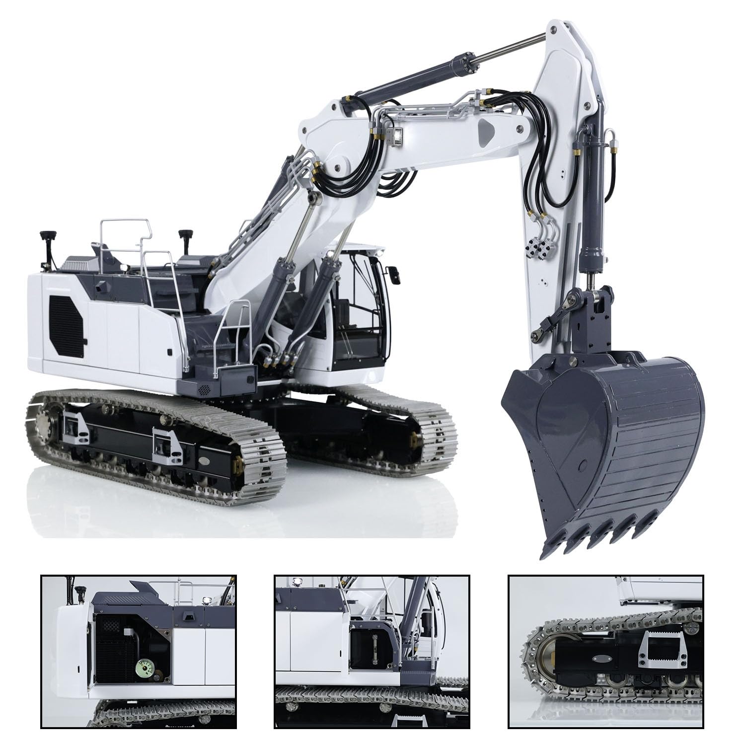 Escavatore idraulico RC in metallo, scala 1:14, assemblato, a 3 bracci, Aoue-LR945