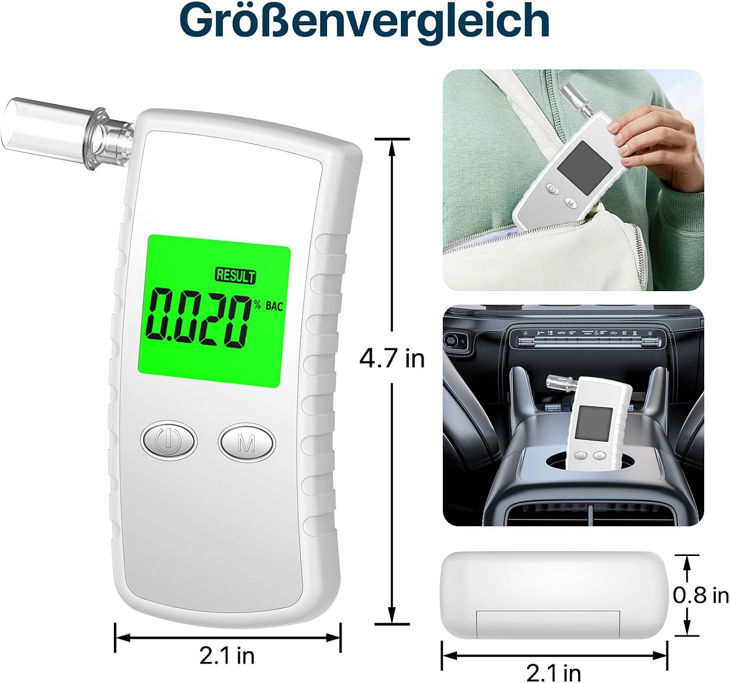 Alkoholtester Polizeigenau, Alkoholtester Promillemessgerät mit LCD-Display, Professioneller Alkoholmessgerät mit 10 Mundstücken, Hochpräziser Promillemessgerät für den Heim- und Partygebrauch(Weiß) - 5