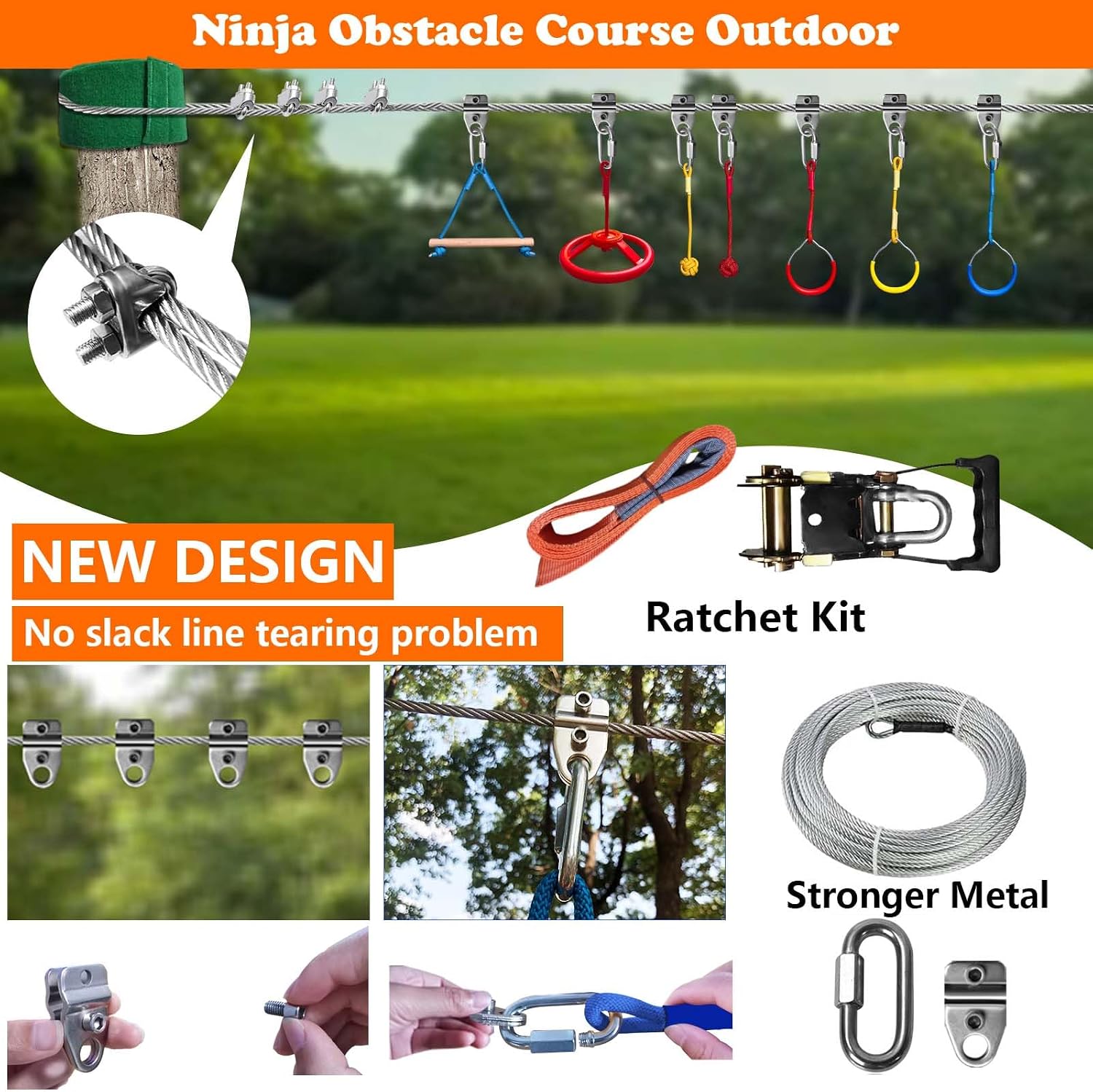 55FT Ninja Warrior Obstacle Course for Kids Backyard Outdoor image 2