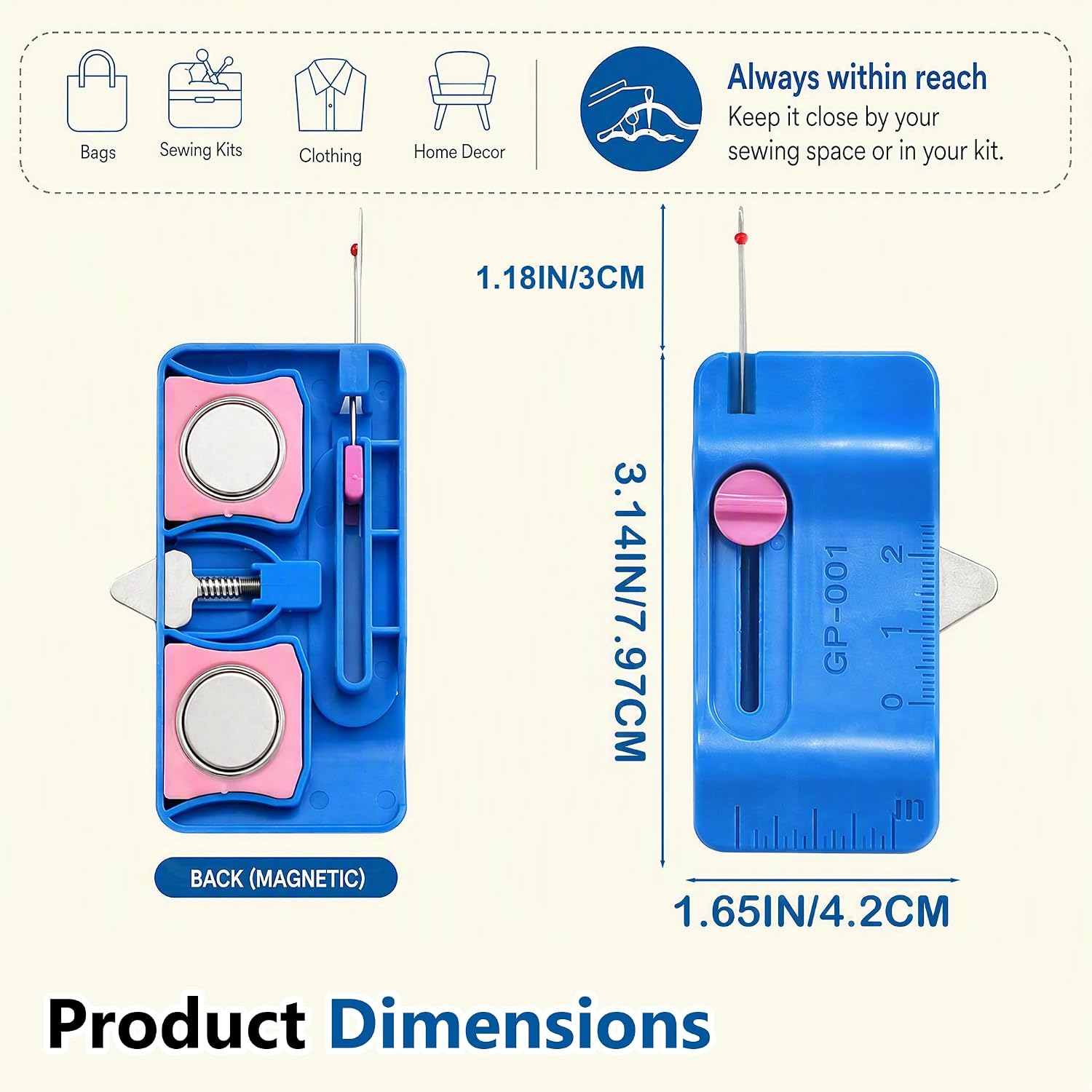 Magnetic Seam Guide for Sewing Machine, Edge Guide with Seam Ripper, Blue