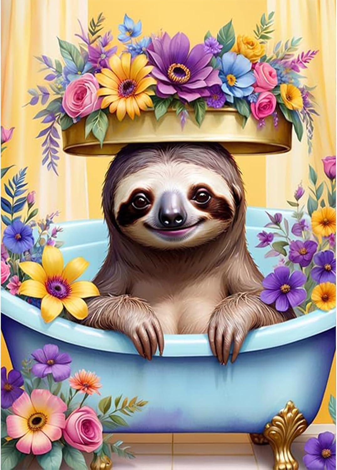 SENQAO Diamond Painting Kits for Adults and Beginners, 5D Sloth and Flower Full Drill Diamond Art Kits, DIY Round Full Drill Gem Art and Crafts for Home Wall Decor 12x16inch