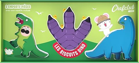 Chefclub Kids- Kit Emporte-pièces Dinosaure Pour Enfant - Les Biscuits Dino : Tyrannosaure, Empreinte De Patte Et Diplodocus