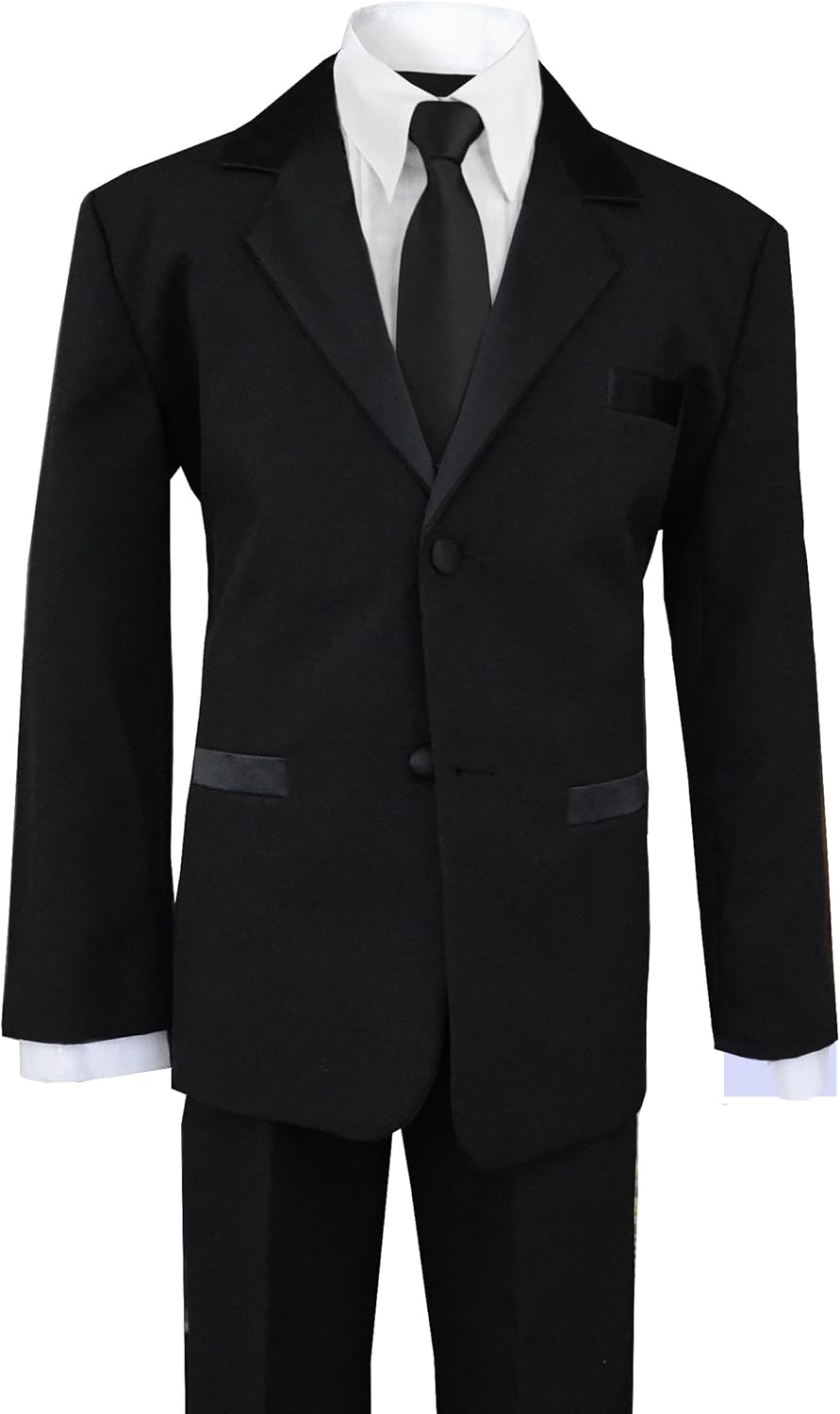 Boys Tuxedo Suit with Satin Notch Labels and a Black Neck Tie