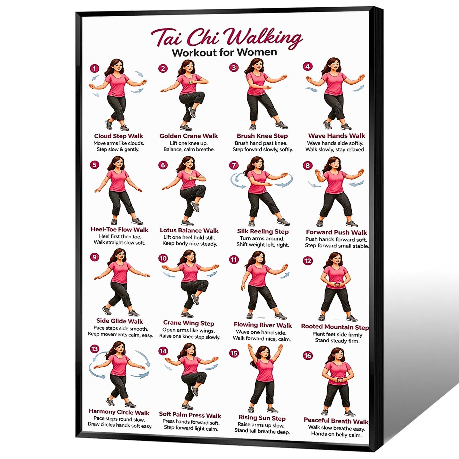 Tai Chi Walking Workout for Women Poster Balance & Mindful Movement Exercise Chart(8x12inchs，Unframed) — view 17